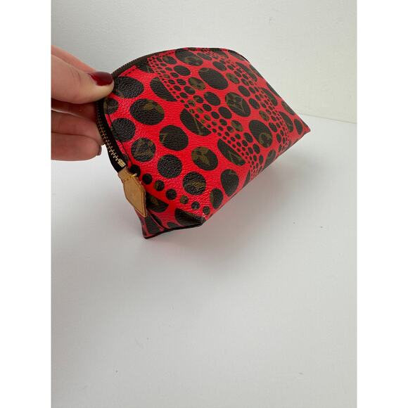 LOUIS VUITTON Kusama Red Black Cosmetic Pouch Leather Infinity Dots Inner Pocket - Picture 7 of 16